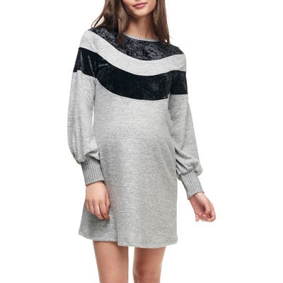 Maternal America Velvet Stripe Maternity Sweater Dress, Grey