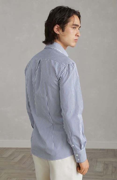 Shop Brunello Cucinelli Striped Poplin Shirt In Blue