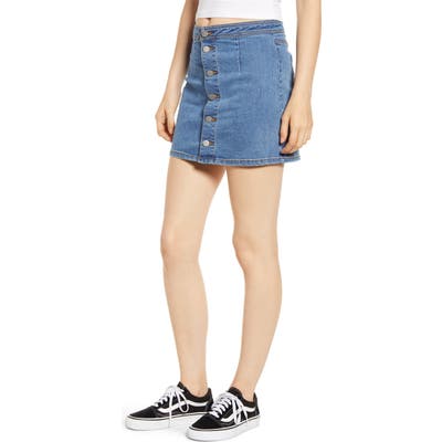 Tinsel Button Front Denim Miniskirt, 7 - Blue