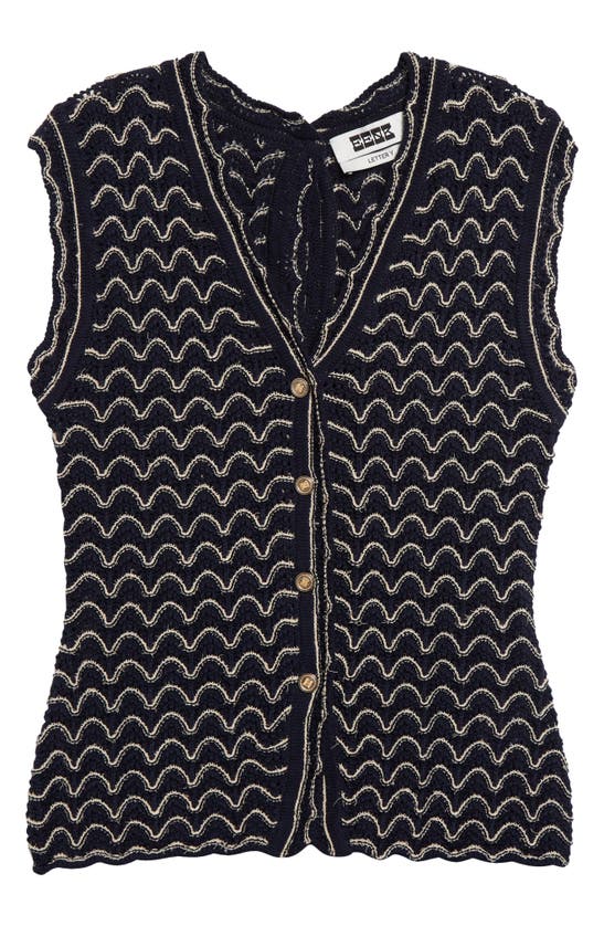 Shop Eenk Wavy Stripe Cotton Sweater Vest In Navy