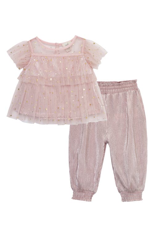 Peek Essentials Sparkle Mesh Top & Pants Set in Light Pink at Nordstrom, Size 12-18M