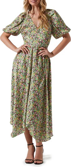 ASTR the Label Floral Puff Sleeve Wrap Dress | Nordstrom
