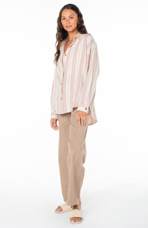 Roxy Morning Time Linen Blend Button-up Top In Pink Champagne