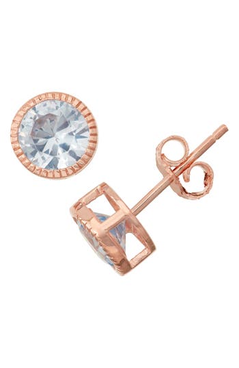 Fuzion Creations Bezel Set Stud Earrings In Aquamarine