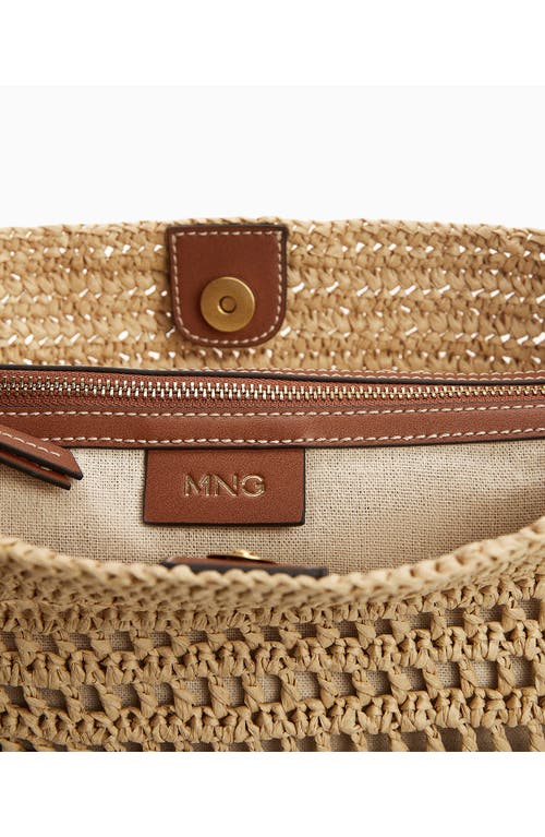 Shop Mango Medium Valeta Crocheted Raffia Bag In Medium Brown