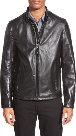 Schott NYC Waxed Natural Pebbled Cowhide Café Leather Jacket