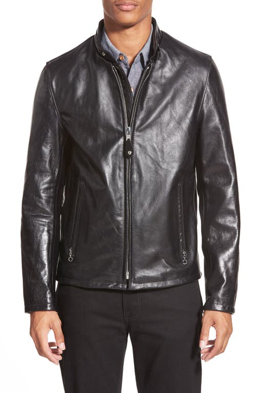 Schott Nyc Café Racer Waxy Cowhide Leather Jacket In Black