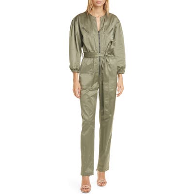 Rebecca Taylor Long Sleeve Sateen Jumpsuit, Green