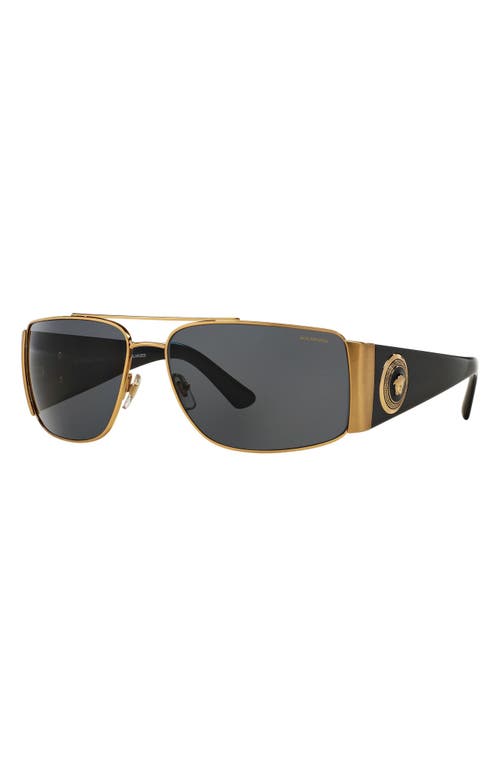 Versace 63mm Polarized Oversize Rectangular Sunglasses In Gold/grey