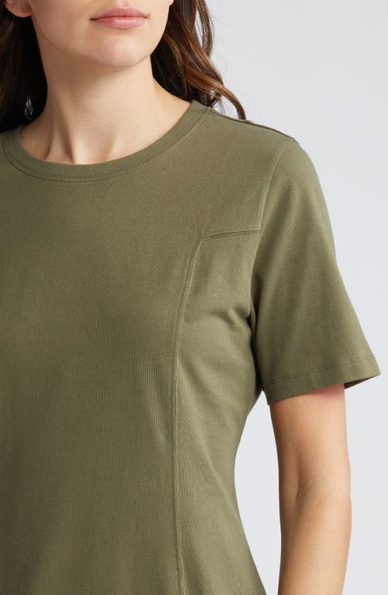 Shop Treasure & Bond Seamed Organic Cotton T-shirt Dress In Olive Kalamata