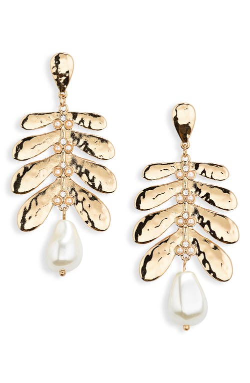 Nordstrom Imitation Pearl Botanical Drop Earrings in White- Gold at Nordstrom