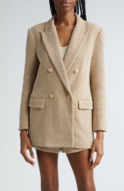 L'AGENCE Riva Double Breasted Knit Blazer Tan/Ivory Multi at Nordstrom,