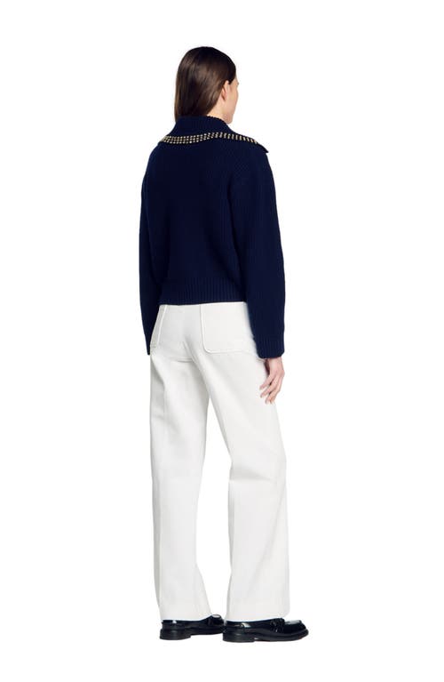 Shop Sandro Sailor-neck Sweater In Navy Blue