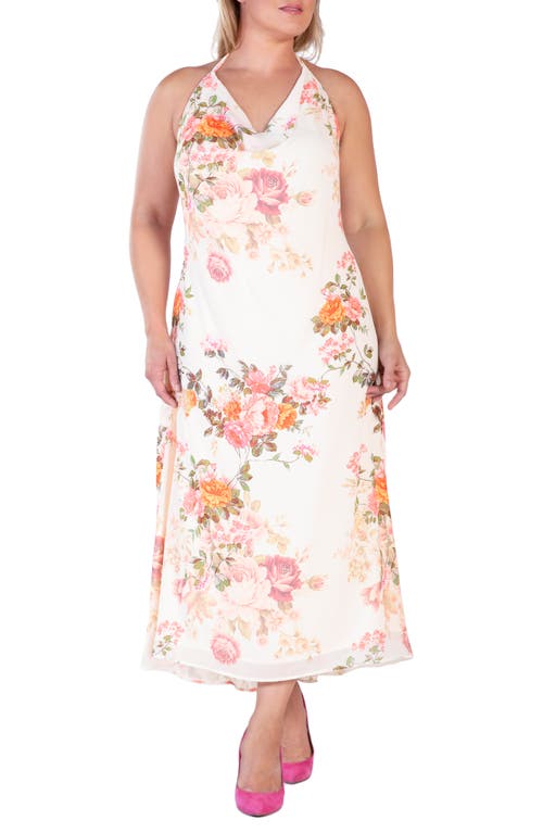 S And P Floral Halter Maxi Dress In Beige Floral