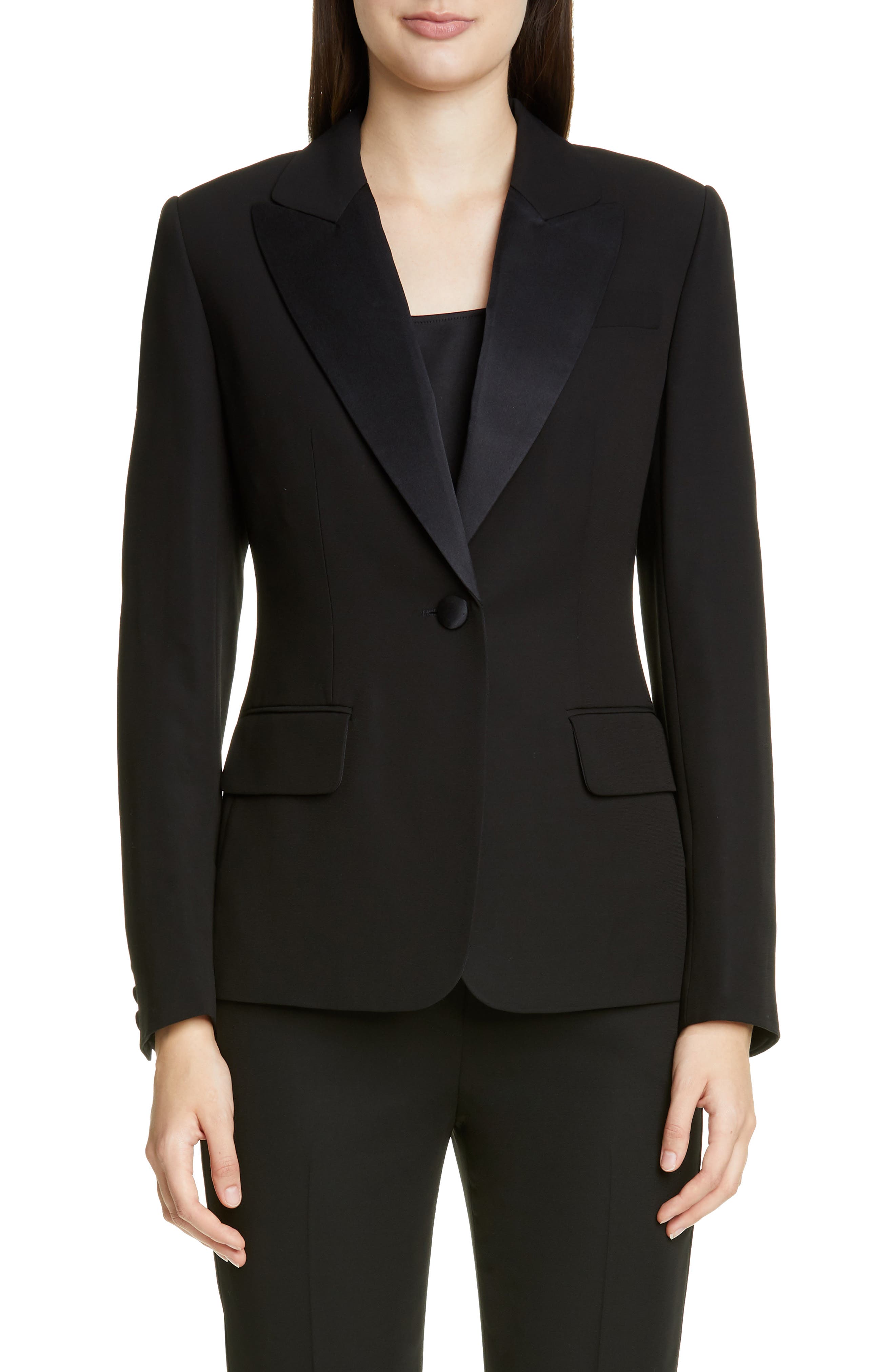 St. John Collection Duchesse Satin Trim Tuxedo Jacket Nordstrom