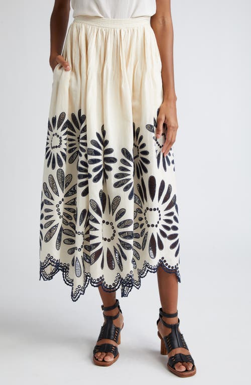 Annisa Embroidered Linen Blend Maxi Skirt in Porcelain