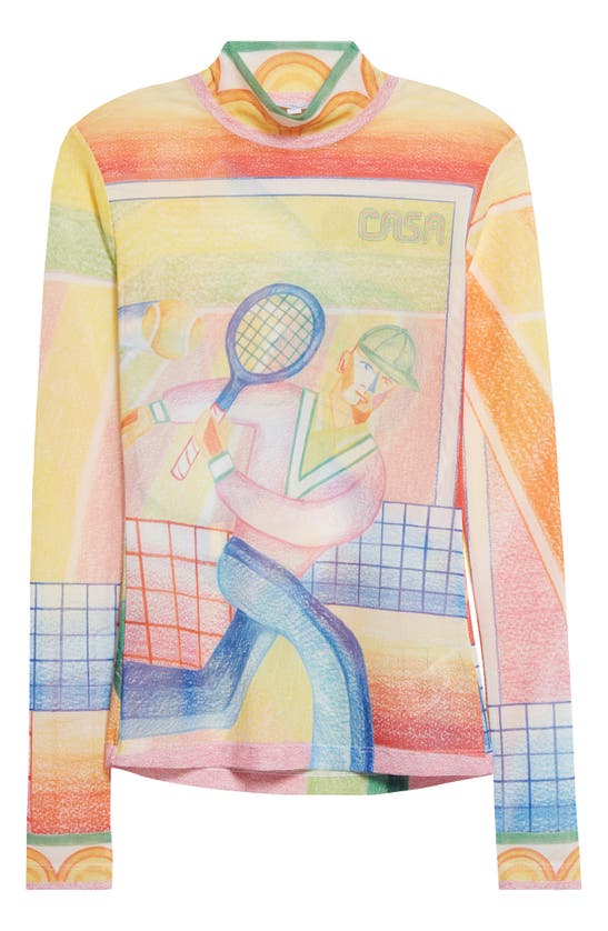 Shop Casablanca Crayon Tennis Player Print Mesh T-shirt