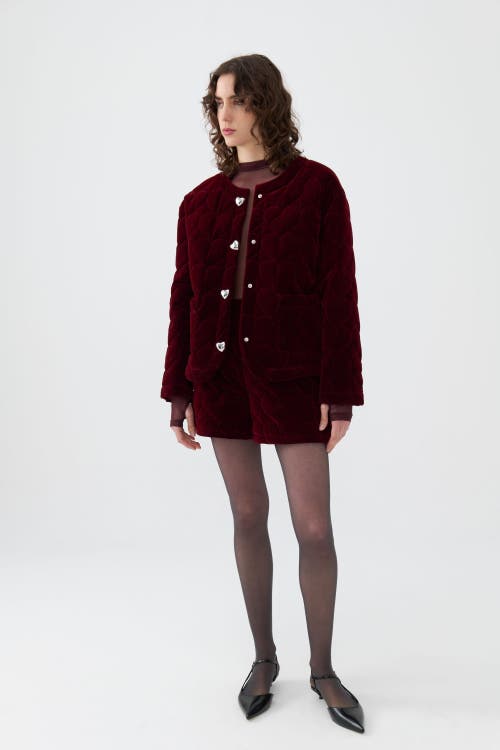 Shop Nocturne Collarless Quilted Jacket In Burgundy