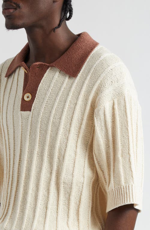 Shop The Elder Statesman Beach Guy Rib Cotton Polo Sweater In Natural/cinnamon