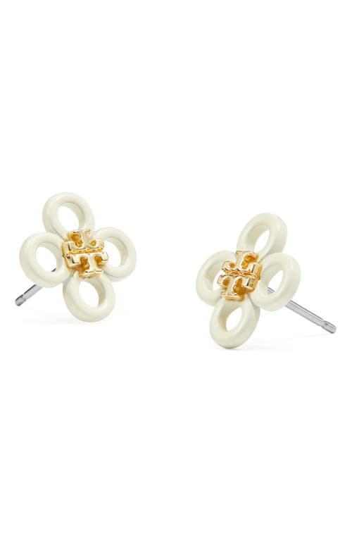 Shop Tory Burch Small Kira Enamel Clover Stud Earrings In Tory Gold/new Ivory