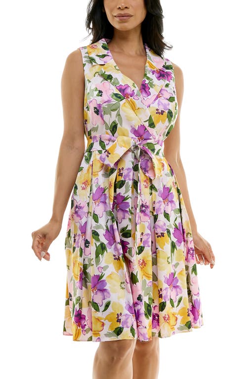 Shop Nina Leonard Floral Fit & Flare Dress In Purple/yellow Multi