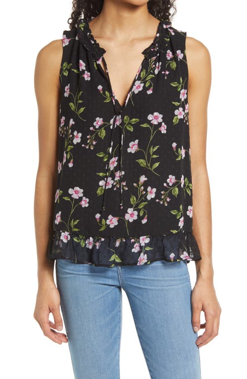 Floral Ruffle Sleeveless Blouse in Black Dot Floral