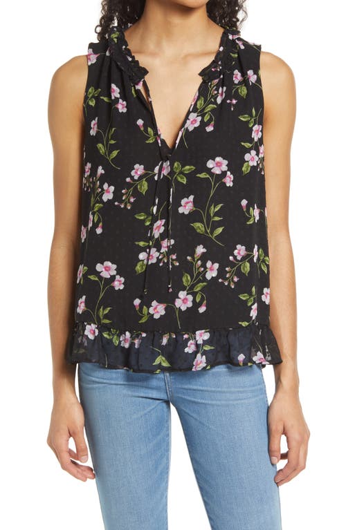 GIBSONLOOK Floral Ruffle Sleeveless Blouse Black Dot at Nordstrom,