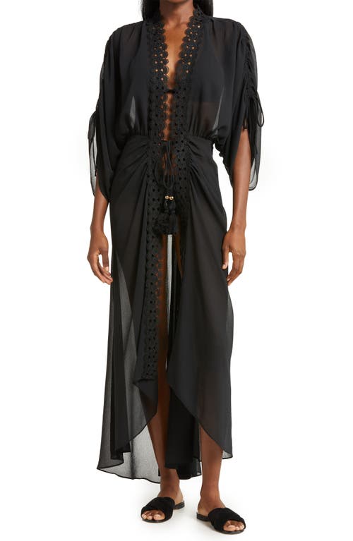 Shop Ramy Brook Raelynn Lace Trim Cover-up In Black