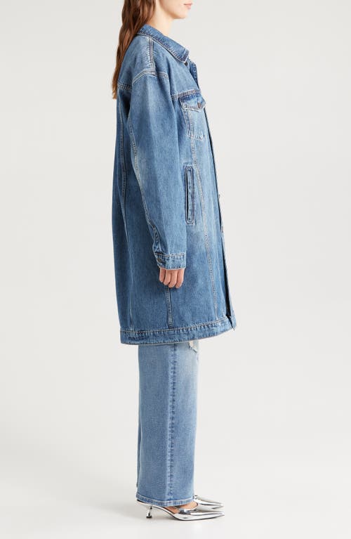 Hidden Jeans Full Length Denim Trucker Jacket In Medium Wash