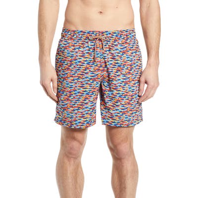 Bugatchi Print Swim Trunks, Coral