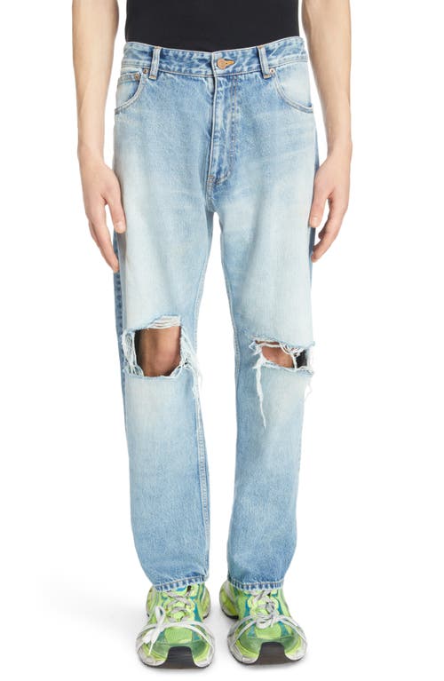 Balenciaga Destroyed Loose Fit Jeans Eco Blue at Nordstrom,