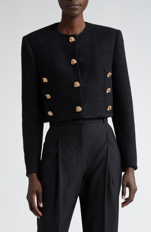 Alexander McQueen Knot Button Crop Tweed Jacket Black at Nordstrom, Us