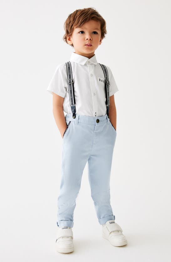 Shop Baker By Ted Baker Kids' Short Sleeve Button-up Shirt, Trousers & Suspenders Set In Blue