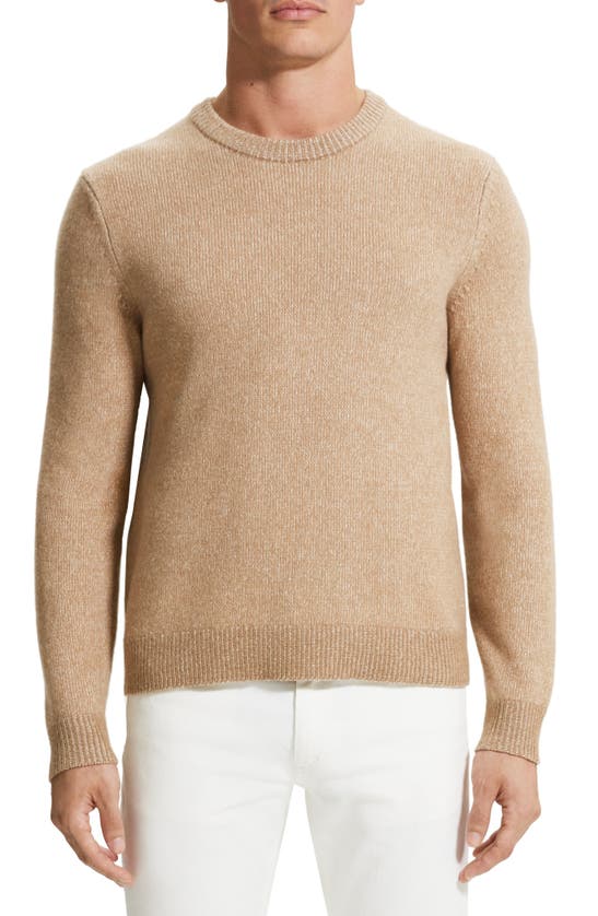 Theory Hilles Crewneck Marled Wool & Cashmere Sweater In Elk/ Stone White - 18d