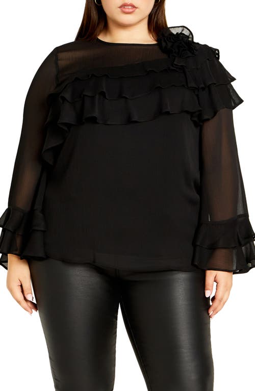 City Chic Rosa Corsage Ruffle Top Black at