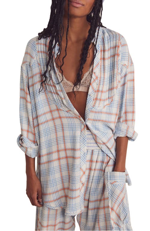 Free People Plaid About You Flannel Sleep Shirt in Ivory Combo