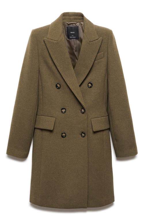 Shop Mango Double Breasted Longline Coat In Khaki Green