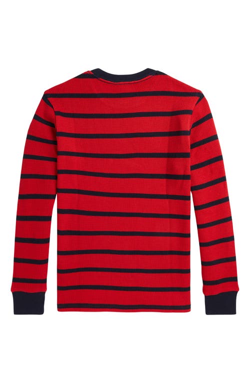 Shop Ralph Lauren Polo  Kids' Stripe Waffle Knit Cotton Sweater In Red/navy