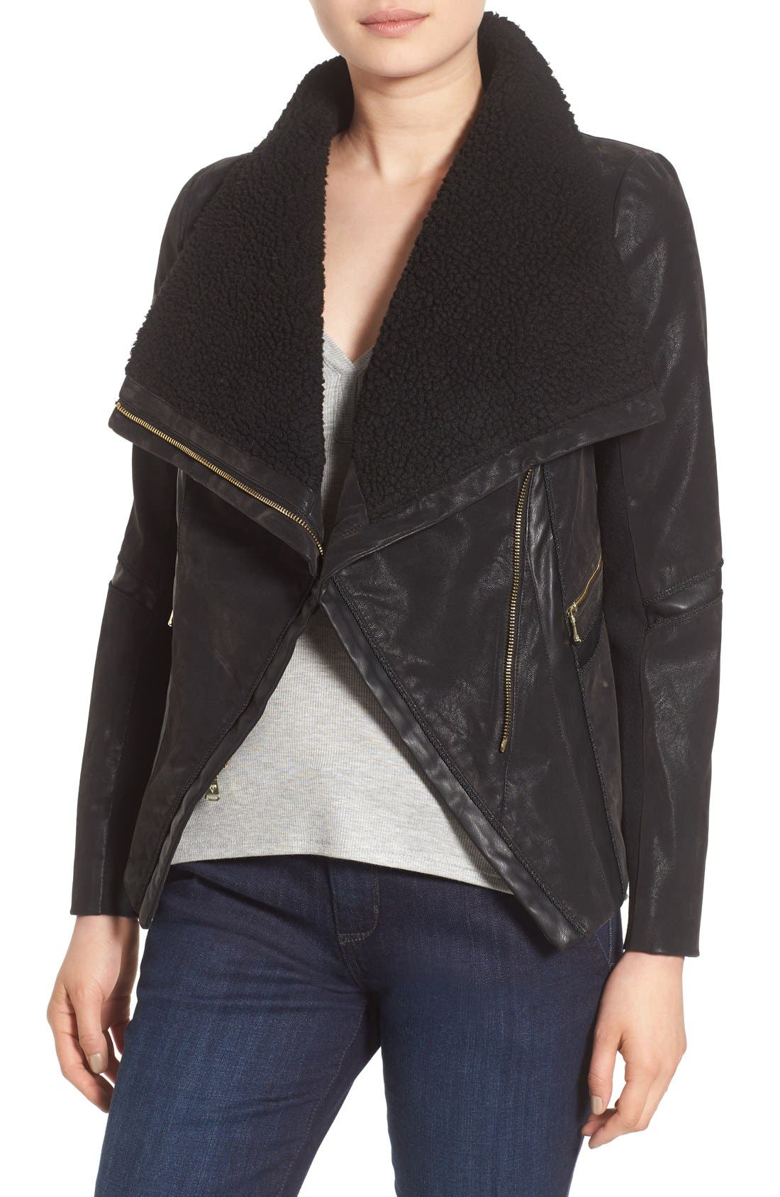 guess leather jacket with faux fur collar
