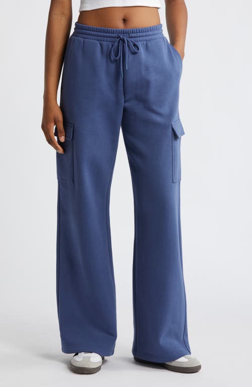 Shop Bp. Elastic Waist Wide Leg Fleece Cargo Pants In Blue Indigo