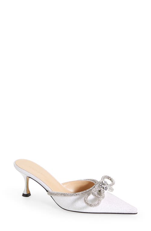 Glitter Double Crystal Bow Pointed Toe Mule in White