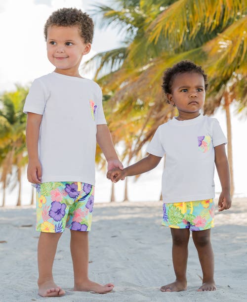 Shop Ruggedbutts Boys Upf50+ Swim Trunks In Aloha Blossoms