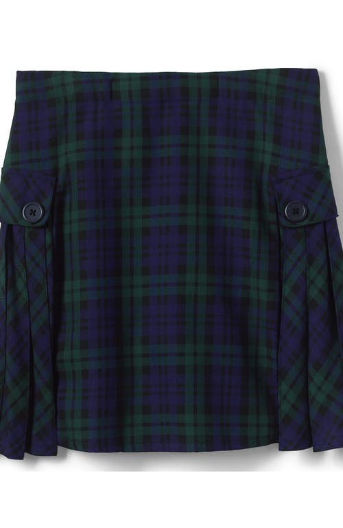 Shop Lands' End School Uniform Girls Side Pleat Plaid Skort Above Knee In Classic Navy/evergreen Plaid