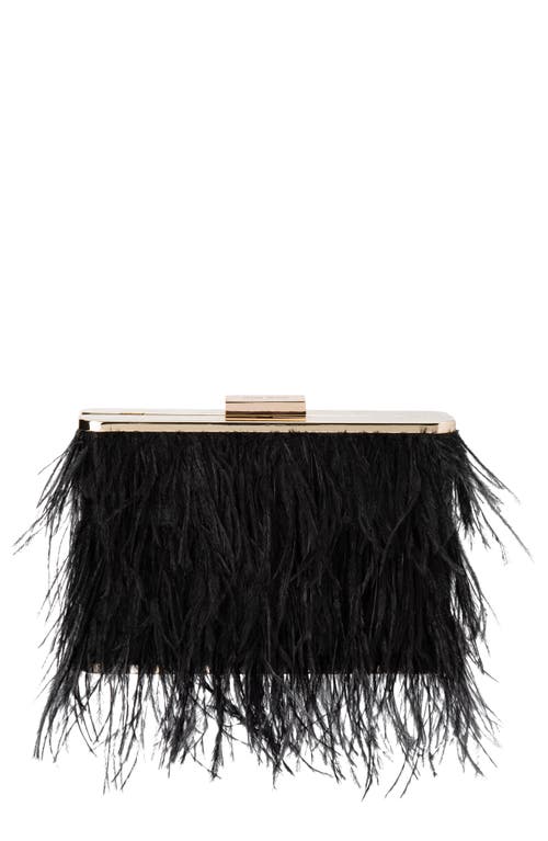 Ostrich Feather Embellished Clutch in Black