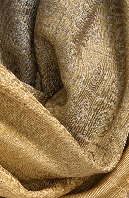 Shop Tory Burch Monogram Traveler Silk & Wool Scarf In Camel