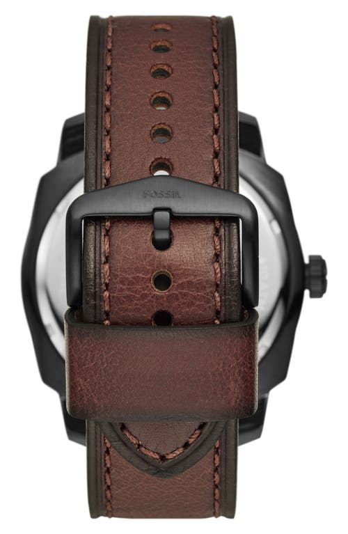 Shop Fossil Machine Leather Strap Watch, 49mm In Brown/black