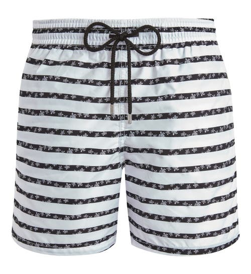 Vilebrequin Micro Ronde Des Tortues Rayée Swim Trunks In Blanc