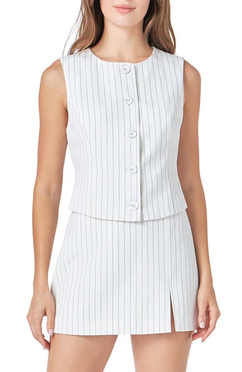 Endless Rose Pinstripe Button Front Vest In White/black