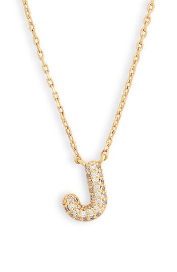Leith Cubic Zirconia Initial Pendant Necklace In J- Clear- Gold