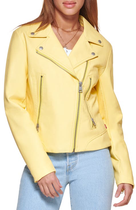 Womens Asymmetrical Style Yellow Leather Jacket